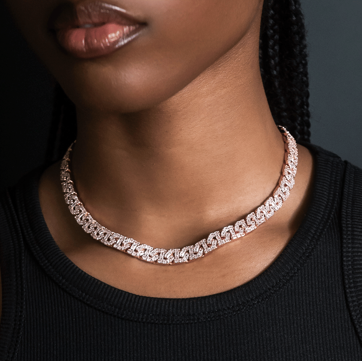 GLD Women Baguette Chain Link Necklace in Rose Gold - 8 mm