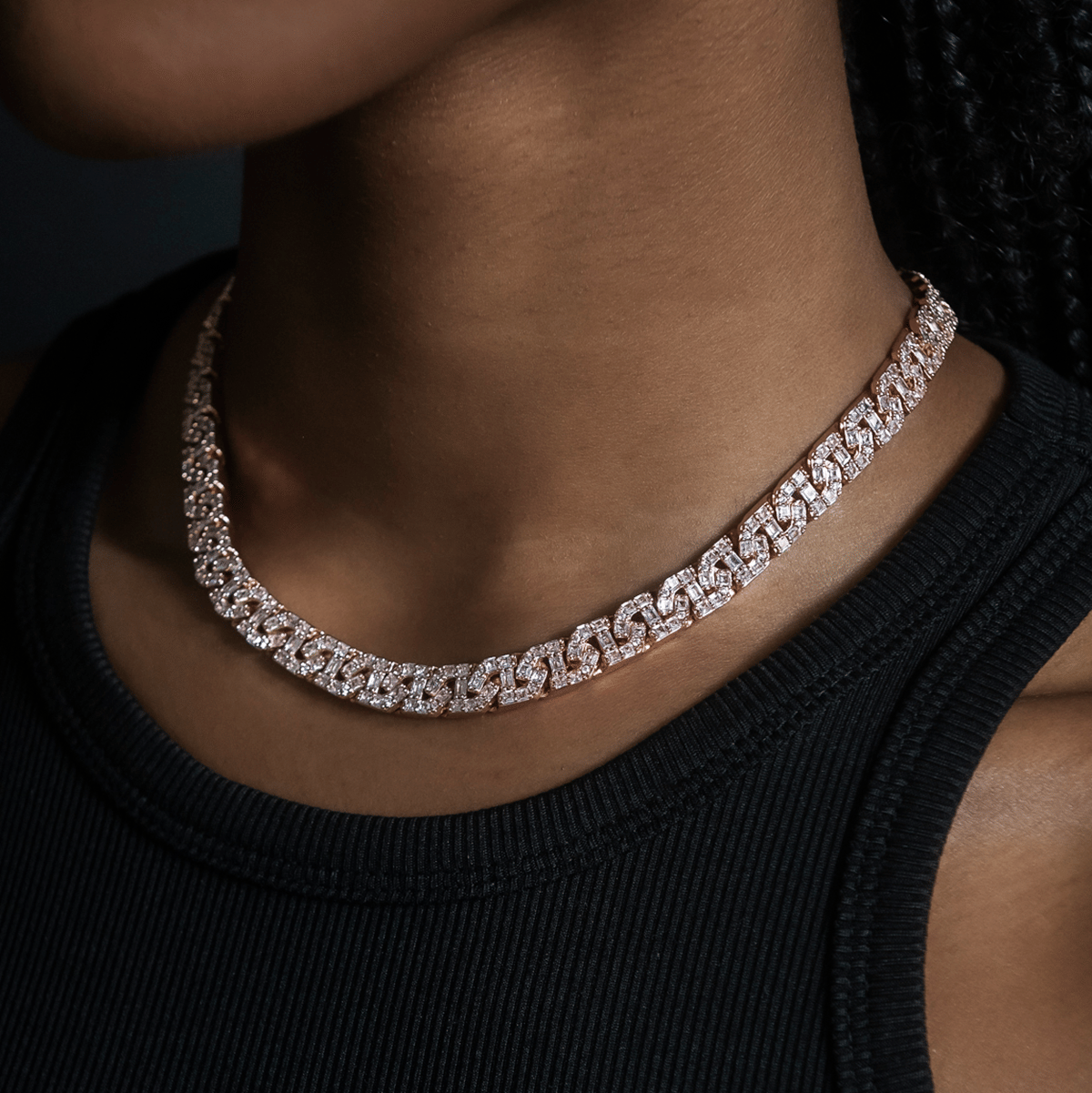 GLD Women Baguette Chain Link Necklace in Rose Gold - 8 mm