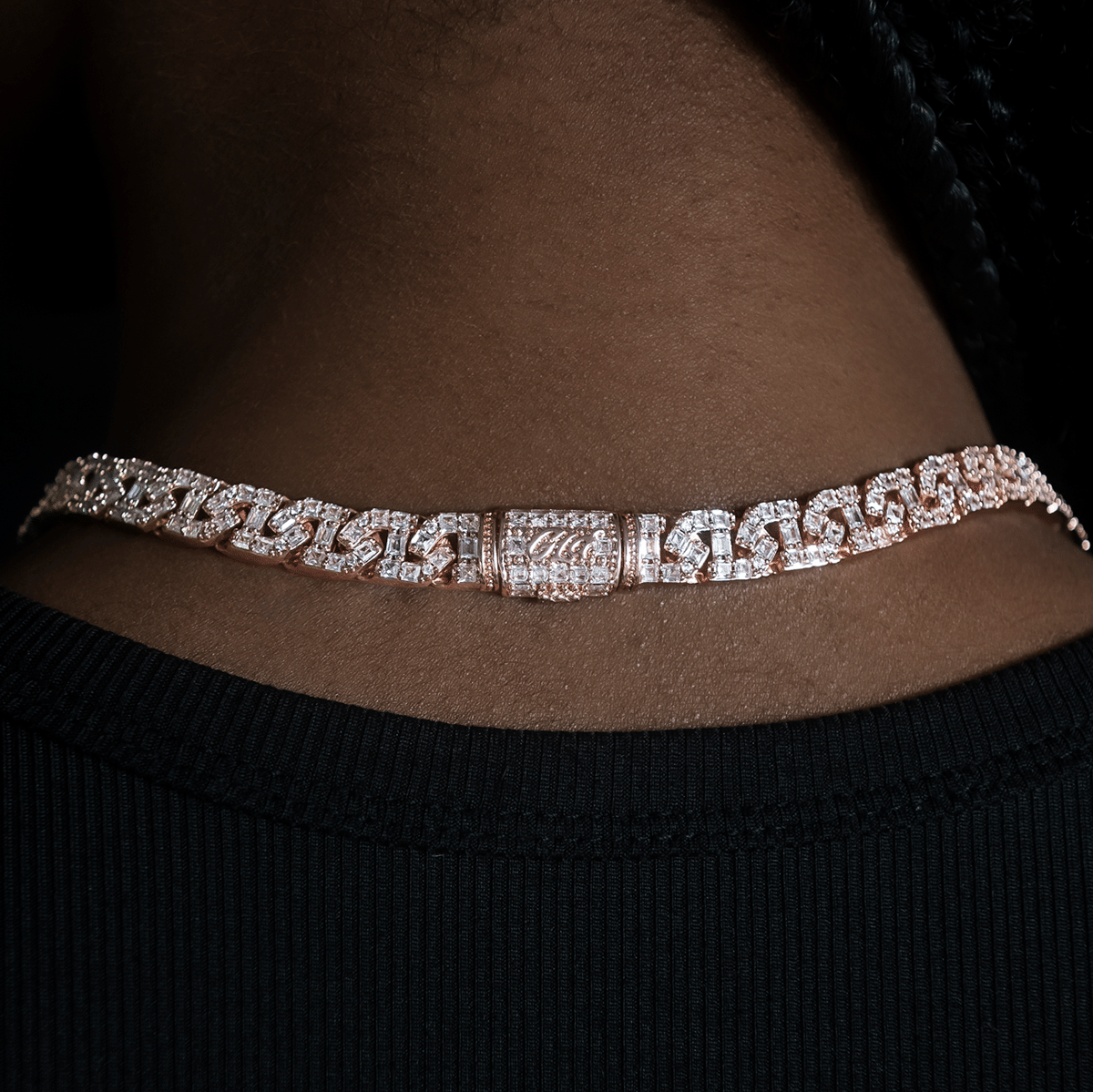 GLD Women Baguette Chain Link Necklace in Rose Gold - 8 mm