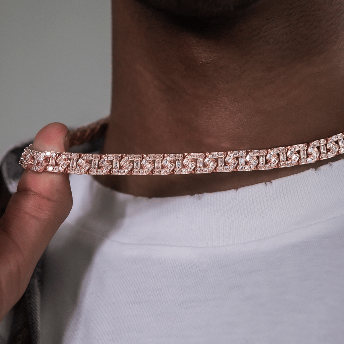 GLD Men Baguette Chain Link Necklace in Rose Gold - 8 mm
