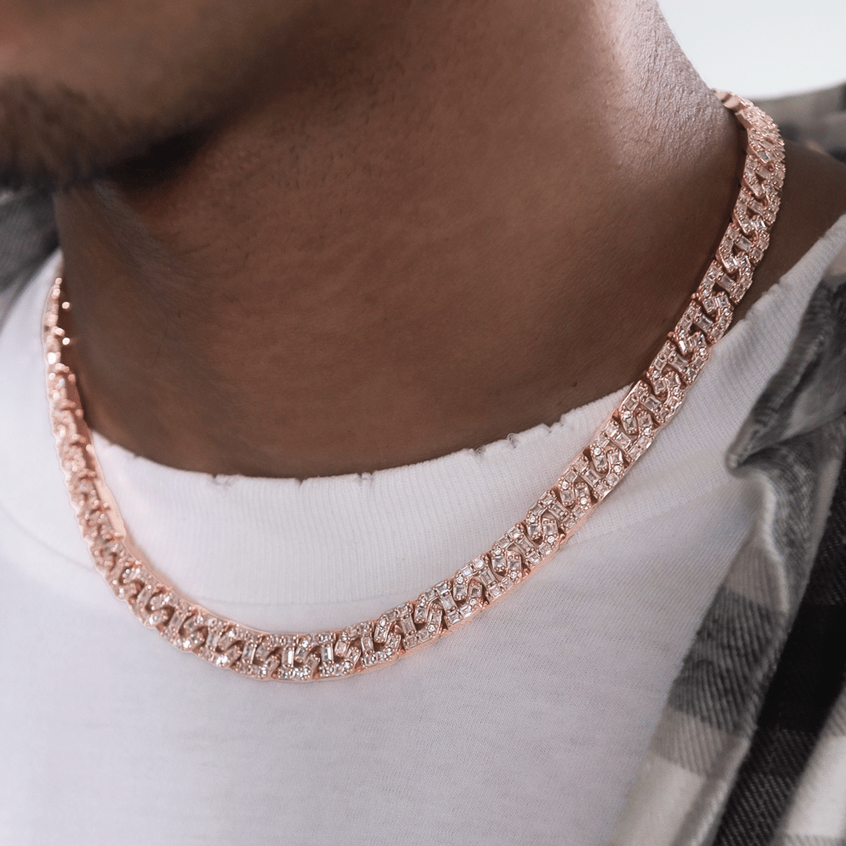 GLD Men Baguette Chain Link Necklace in Rose Gold - 8 mm