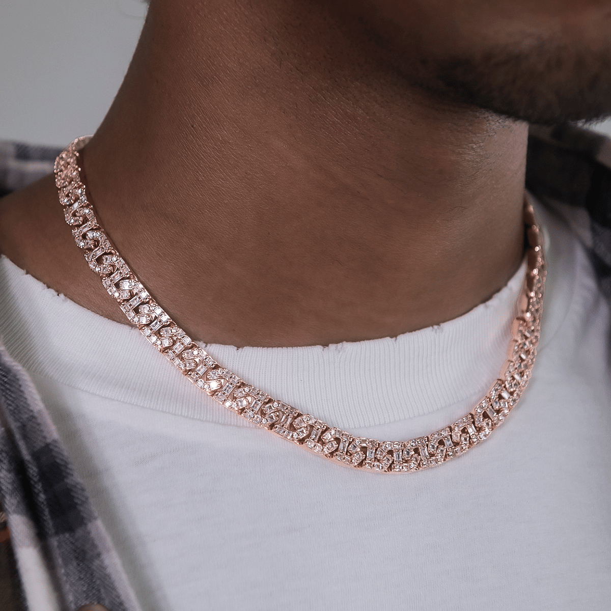 GLD Men Baguette Chain Link Necklace in Rose Gold - 8 mm