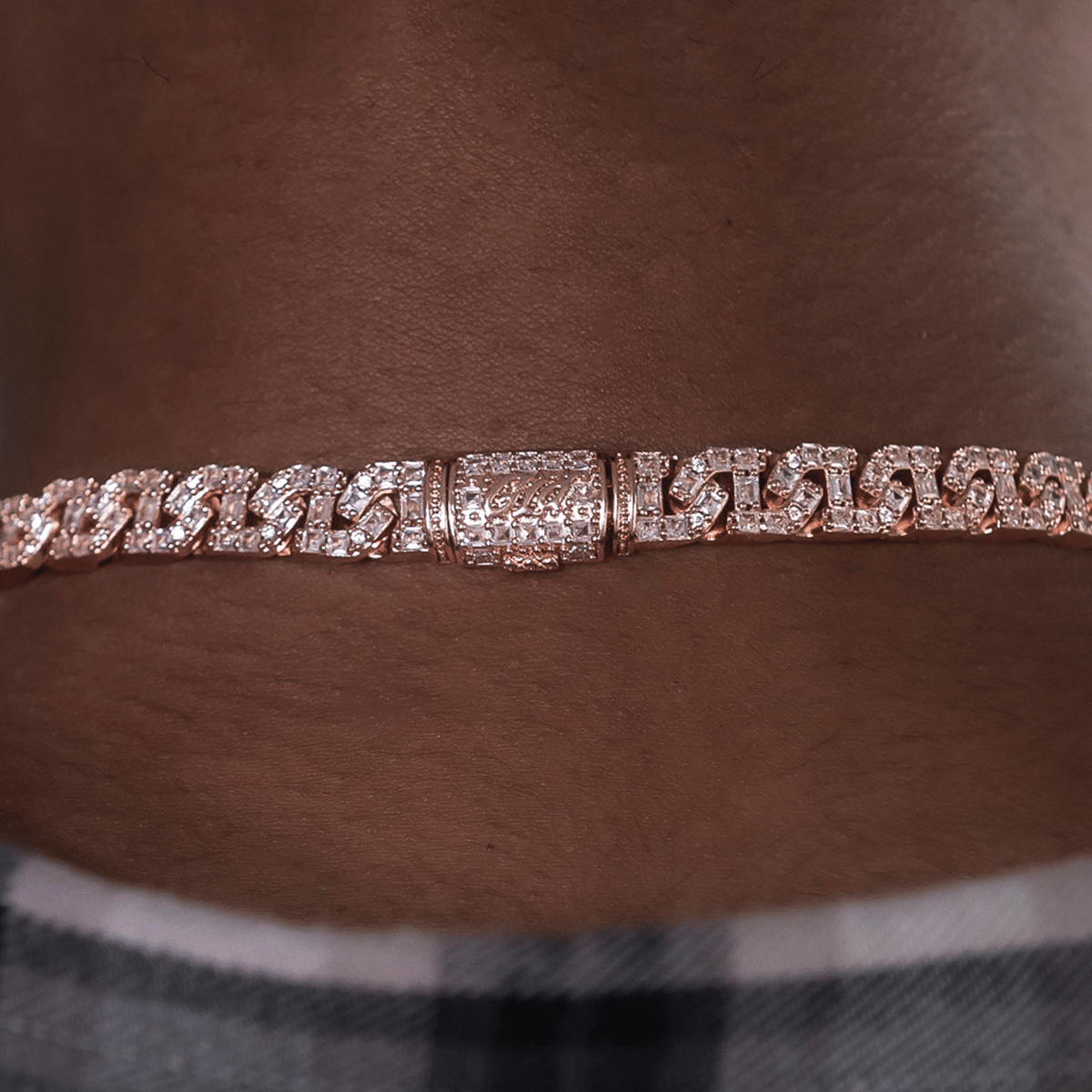 GLD Men Baguette Chain Link Necklace in Rose Gold - 8 mm