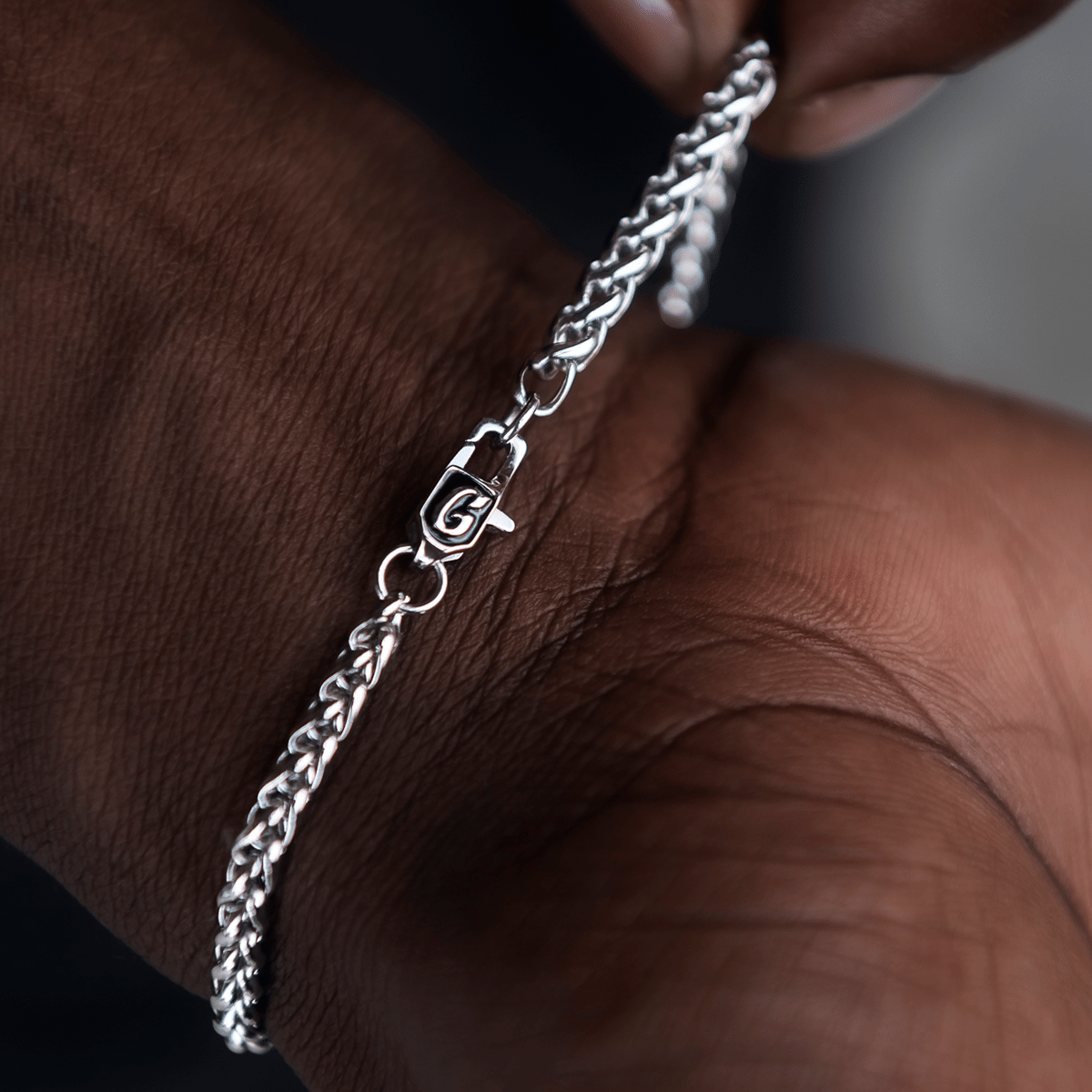 GLD Men Palm Chain Bracelet in White Gold - 4 mm