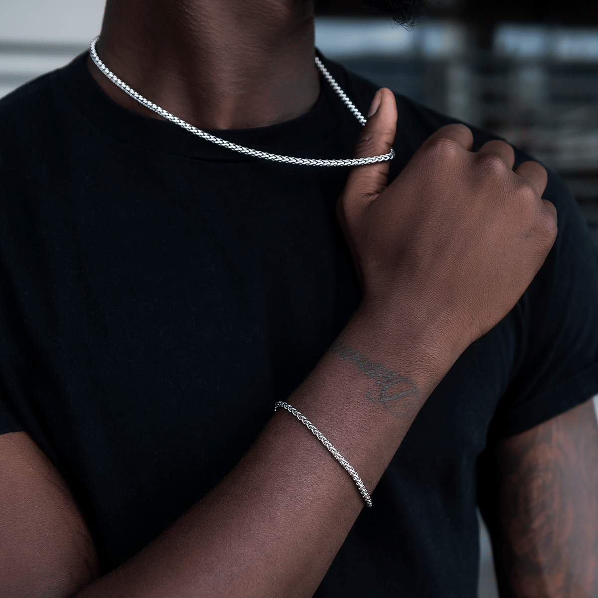 GLD Men Palm Chain Bracelet in White Gold - 4 mm