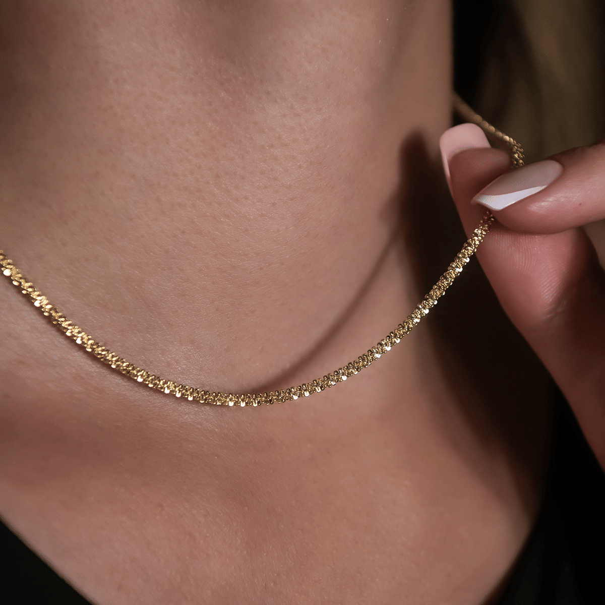 GLD Women Popcorn Necklace in Yellow Gold - 2 mm