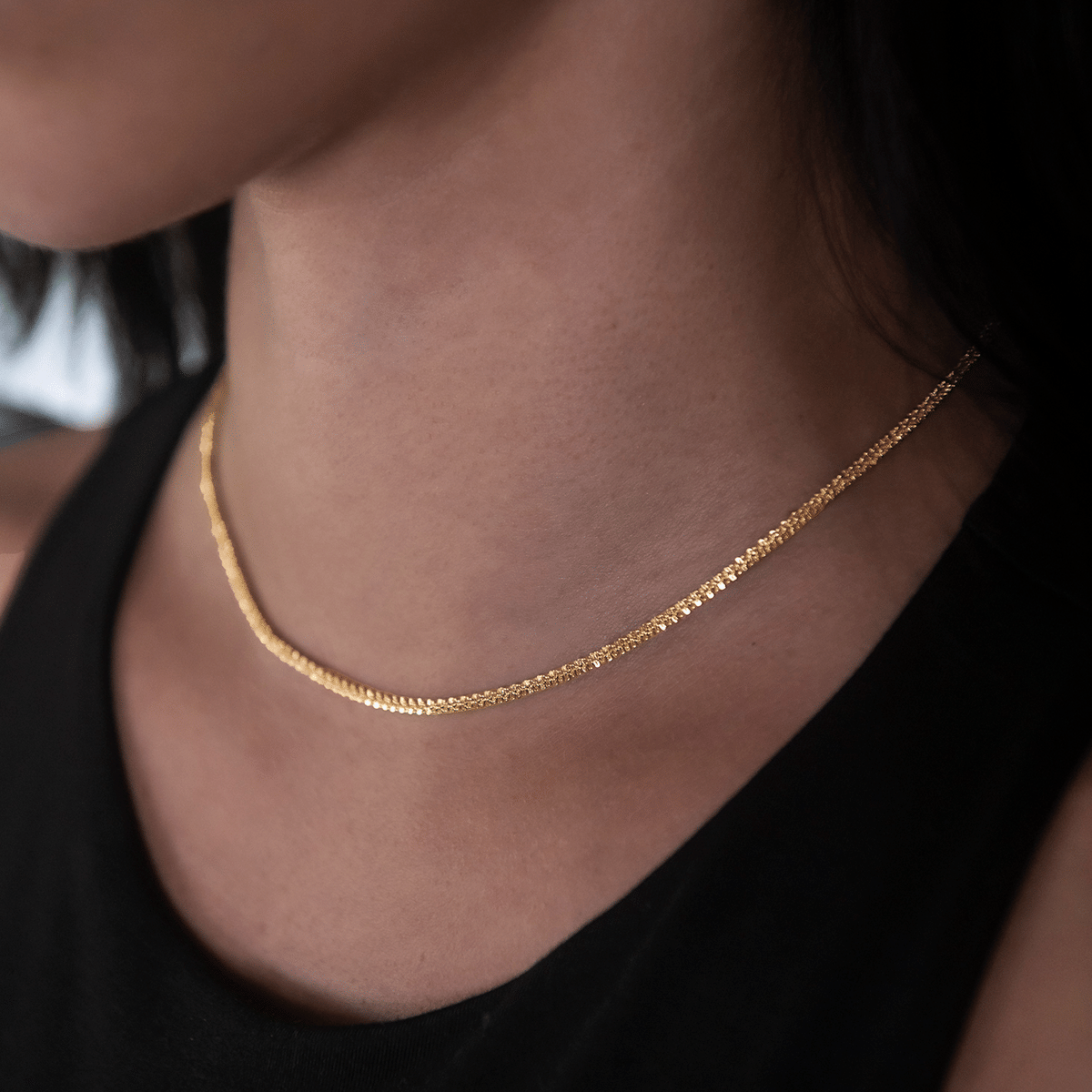 GLD Women Popcorn Necklace in Yellow Gold - 2 mm