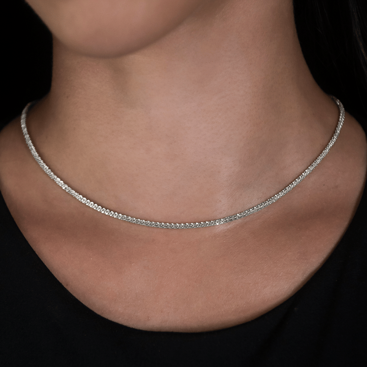 GLD Women Popcorn Necklace in White Gold - 2 mm