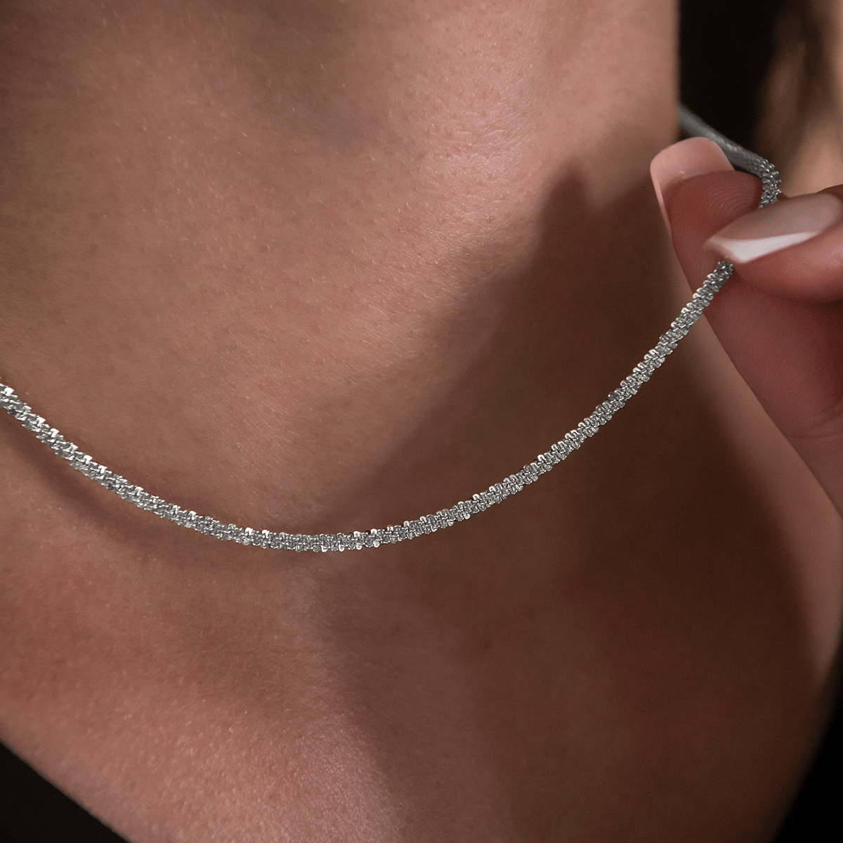 GLD Women Popcorn Necklace in White Gold - 2 mm