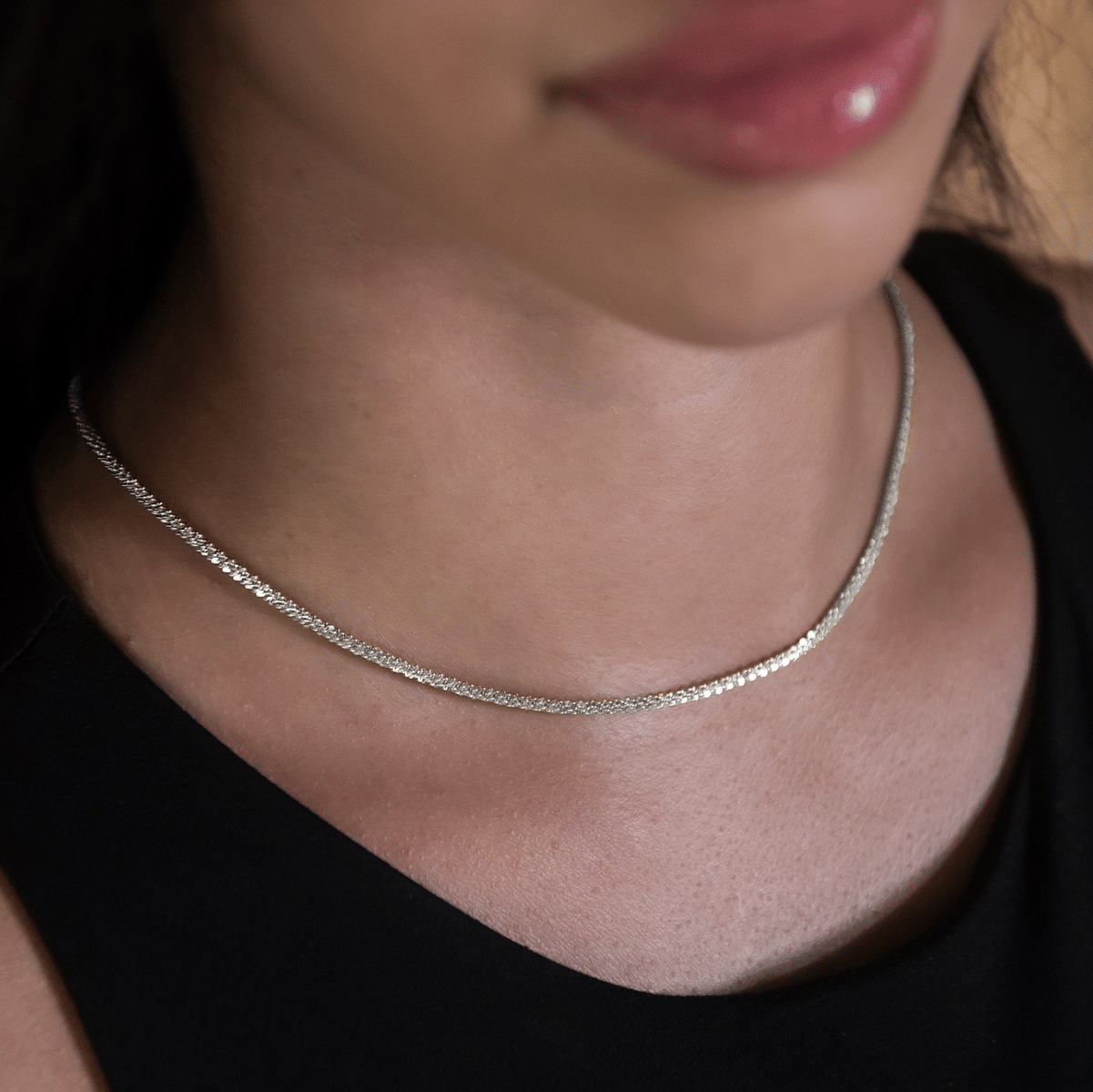 GLD Women Popcorn Necklace in White Gold - 2 mm