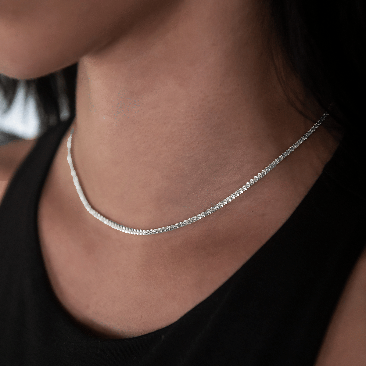 GLD Women Popcorn Necklace in White Gold - 2 mm