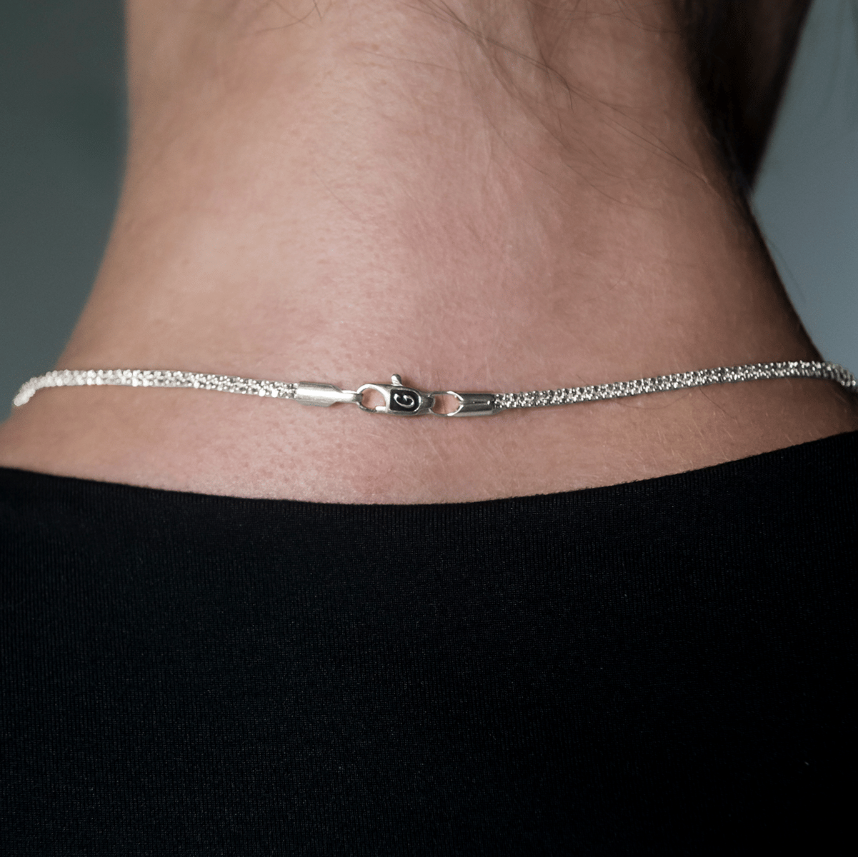 GLD Women Popcorn Necklace in White Gold - 2 mm