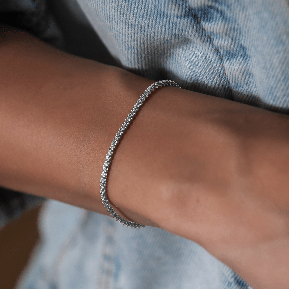 GLD Women Popcorn Bracelet in White Gold - 2 mm