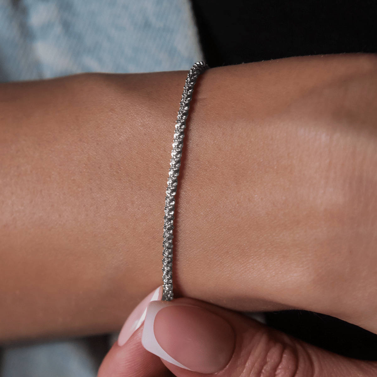GLD Women Popcorn Bracelet in White Gold - 2 mm