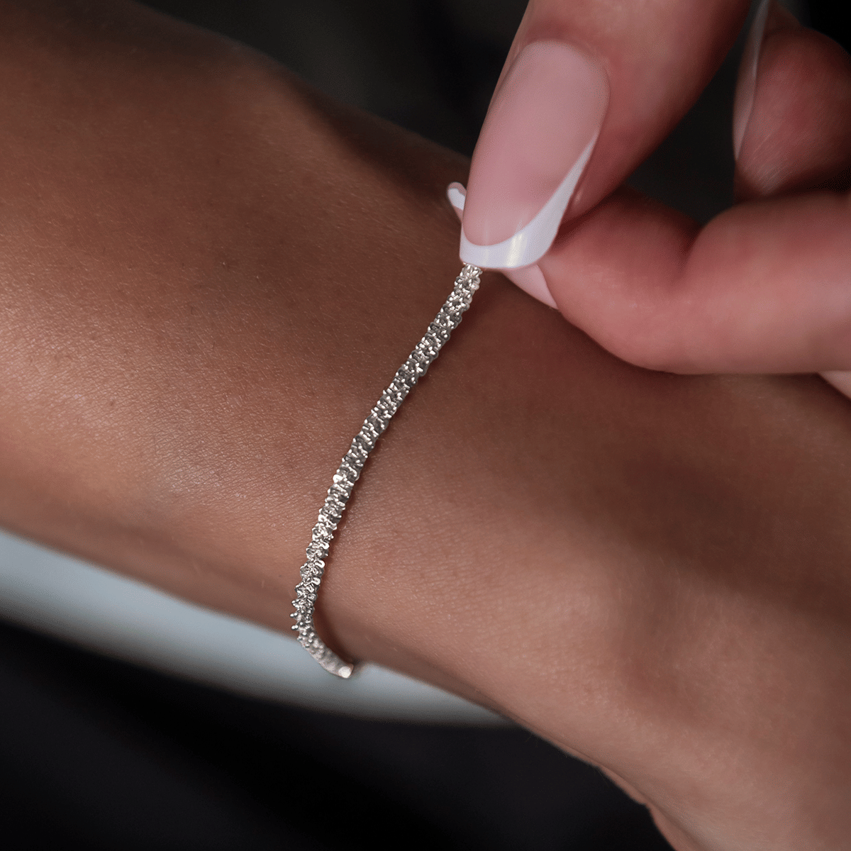 GLD Women Popcorn Bracelet in White Gold - 2 mm