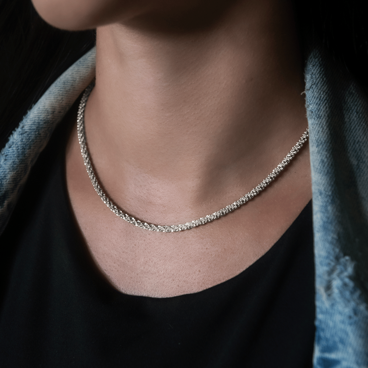 GLD Women Popcorn Necklace in White Gold - 4 mm