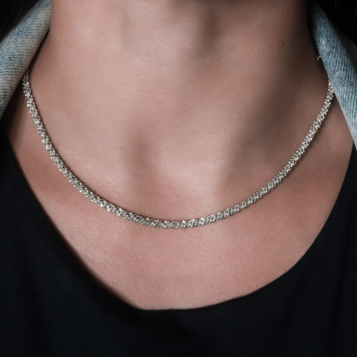 GLD Women Popcorn Necklace in White Gold - 4 mm