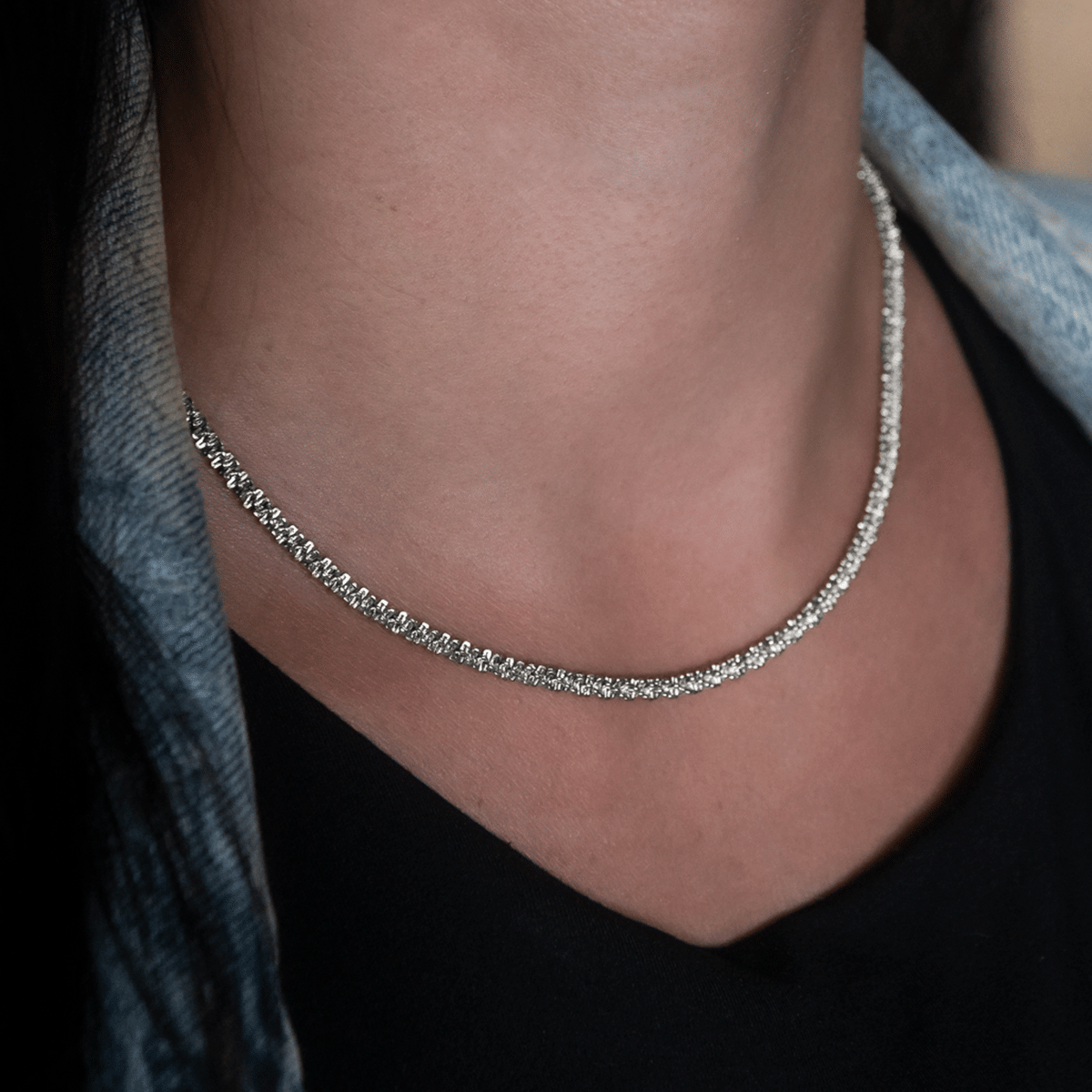 GLD Women Popcorn Necklace in White Gold - 4 mm