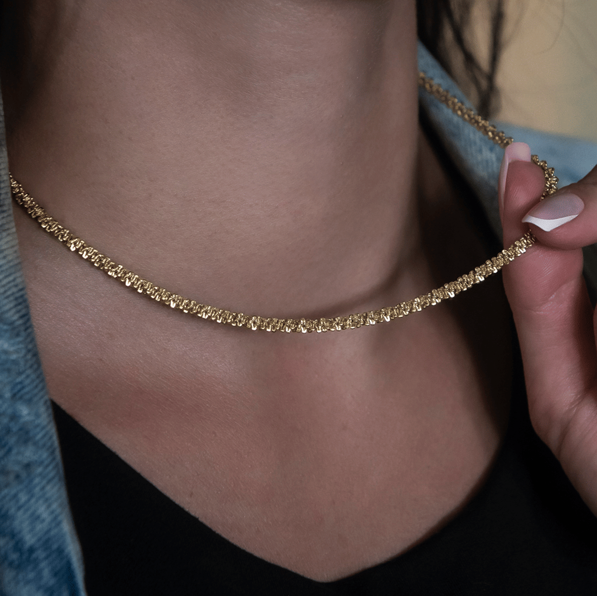 GLD Women Popcorn Necklace in Yellow Gold - 4 mm