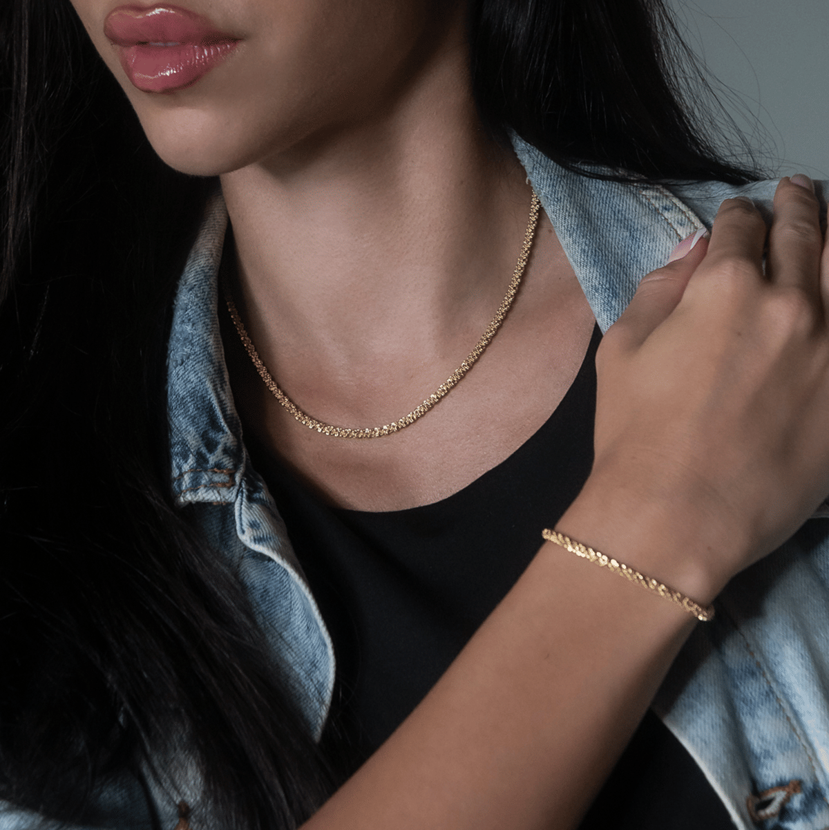 GLD Women Popcorn Necklace in Yellow Gold - 4 mm