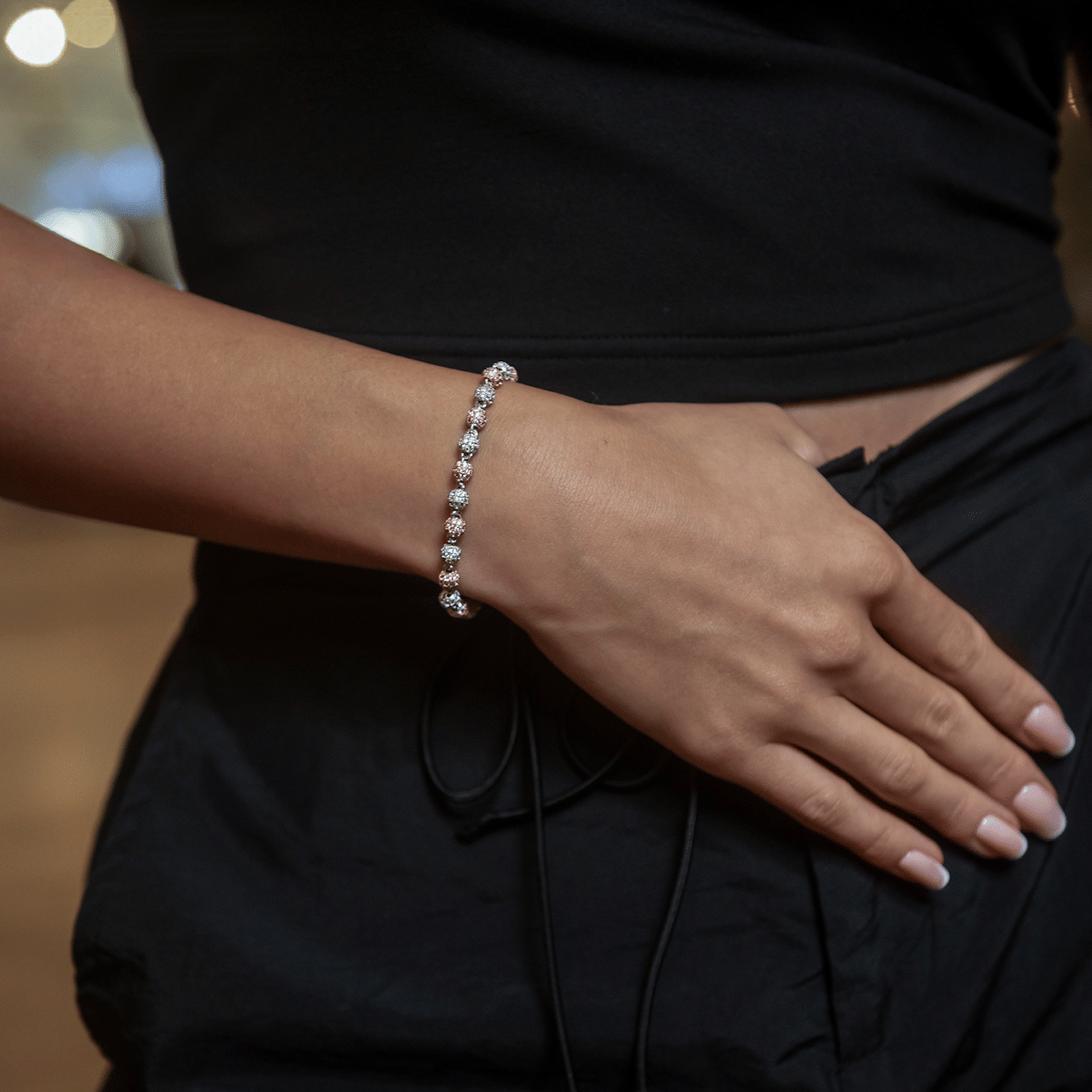 GLD Women Iced Ball Bracelet in Rose/White Gold - 4 mm