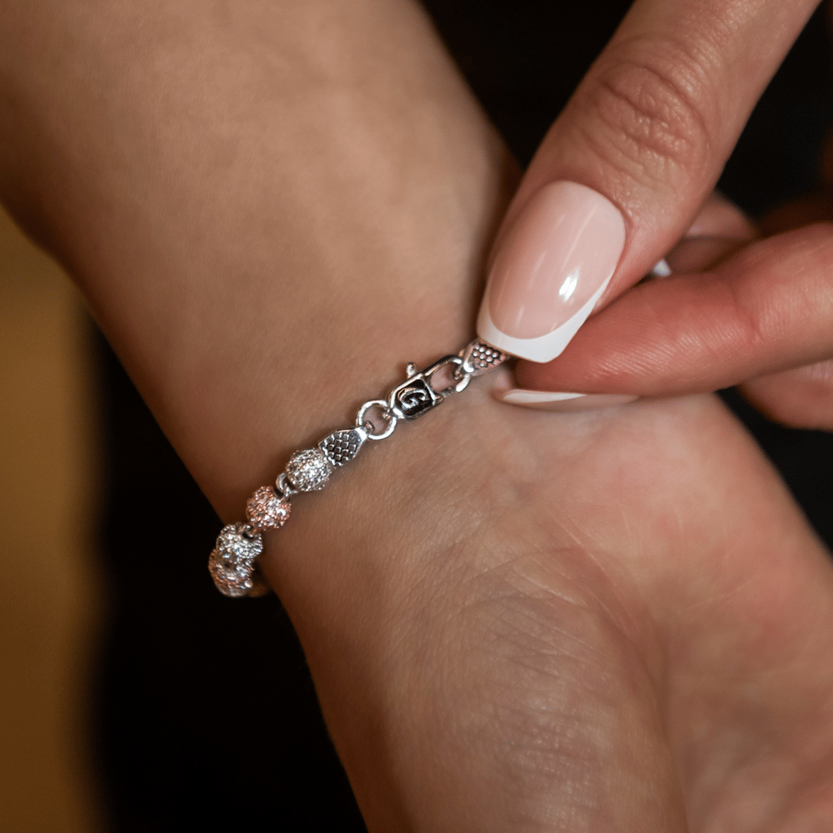 GLD Women Iced Ball Bracelet in Rose/White Gold - 4 mm