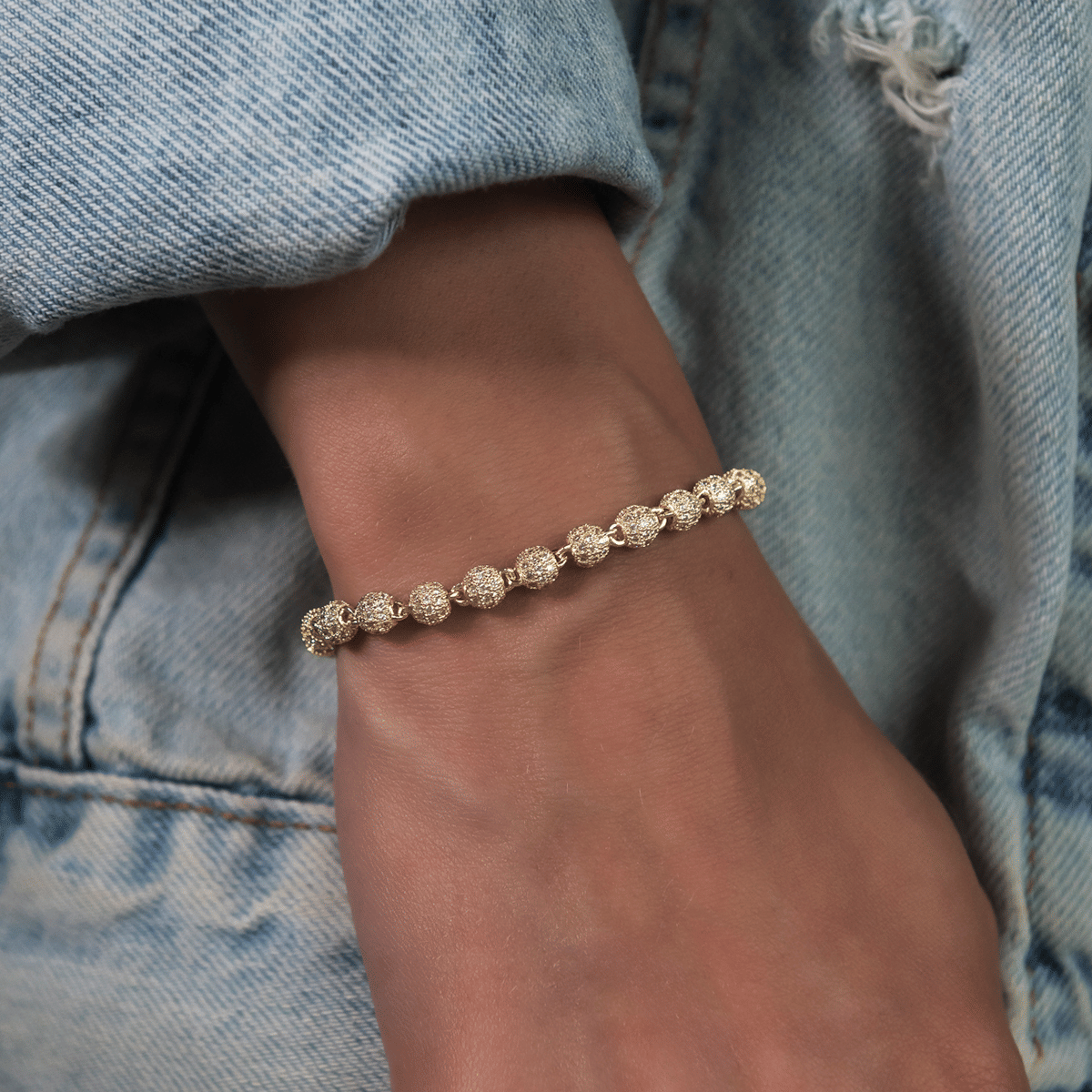 GLD Women Iced Ball Bracelet in Yellow Gold - 4 mm