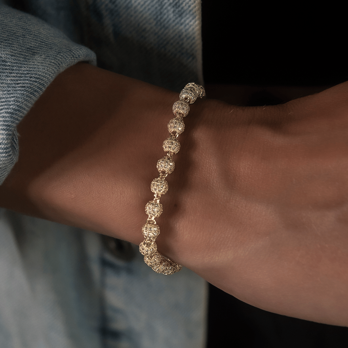 GLD Women Iced Ball Bracelet in Yellow Gold - 4 mm