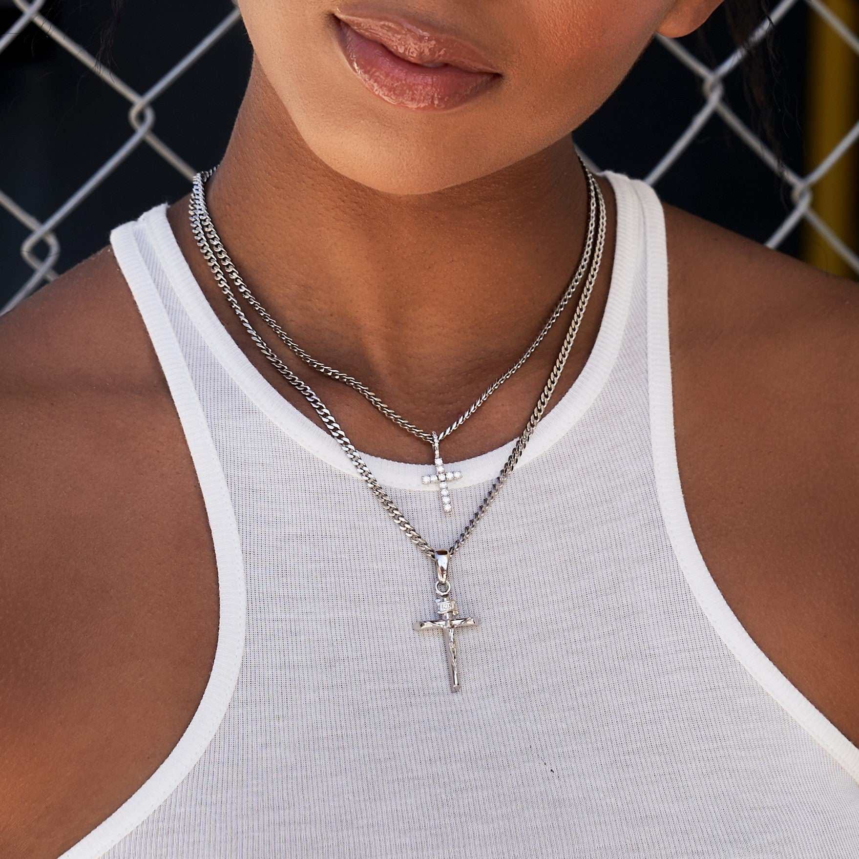 GLD Women 2 Chains + 2 Pendants - White Gold