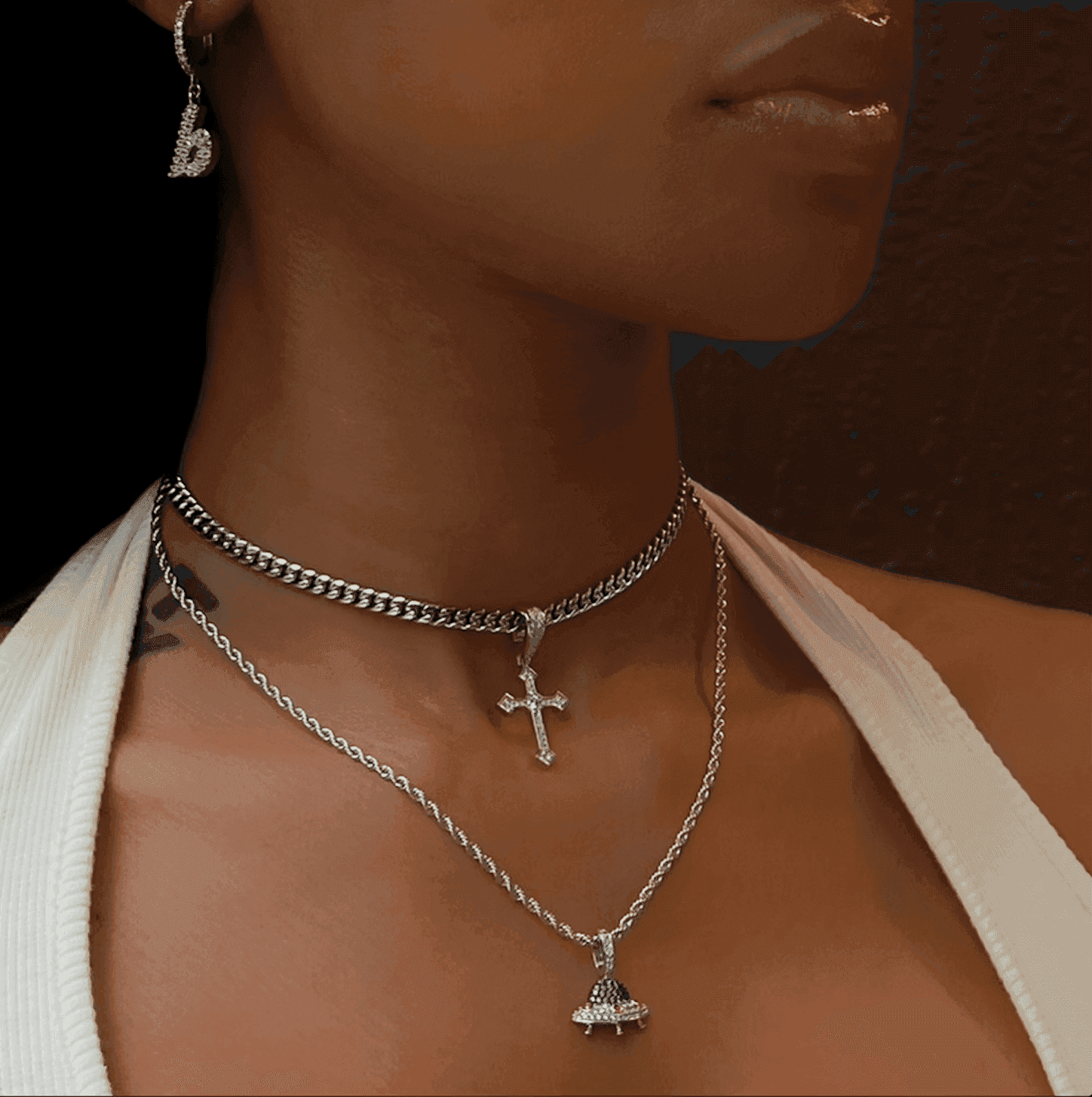 GLD Women 2 Chains + 2 Pendants - White Gold