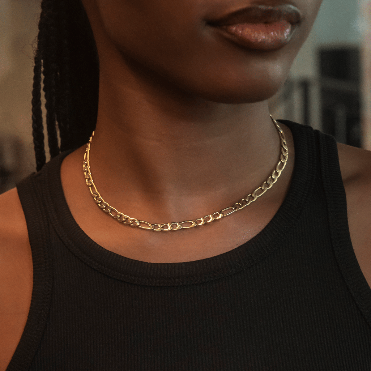 GLD Women Figaro Necklace in Yellow Gold - 6 mm