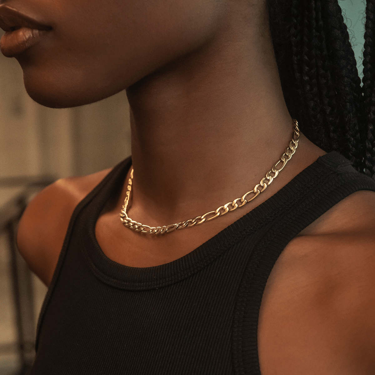 GLD Women Figaro Necklace in Yellow Gold - 6 mm