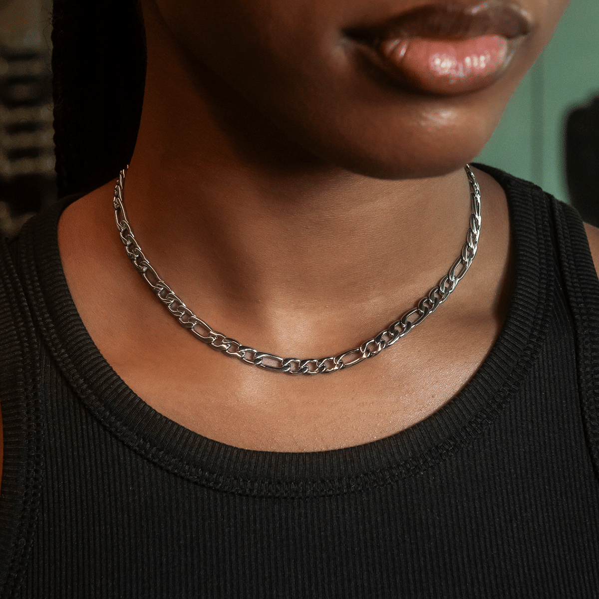 GLD Women Figaro Necklace in White Gold - 6 mm