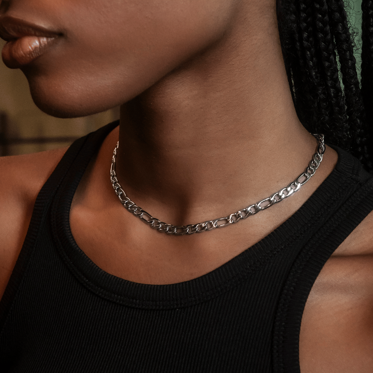 GLD Women Figaro Necklace in White Gold - 6 mm