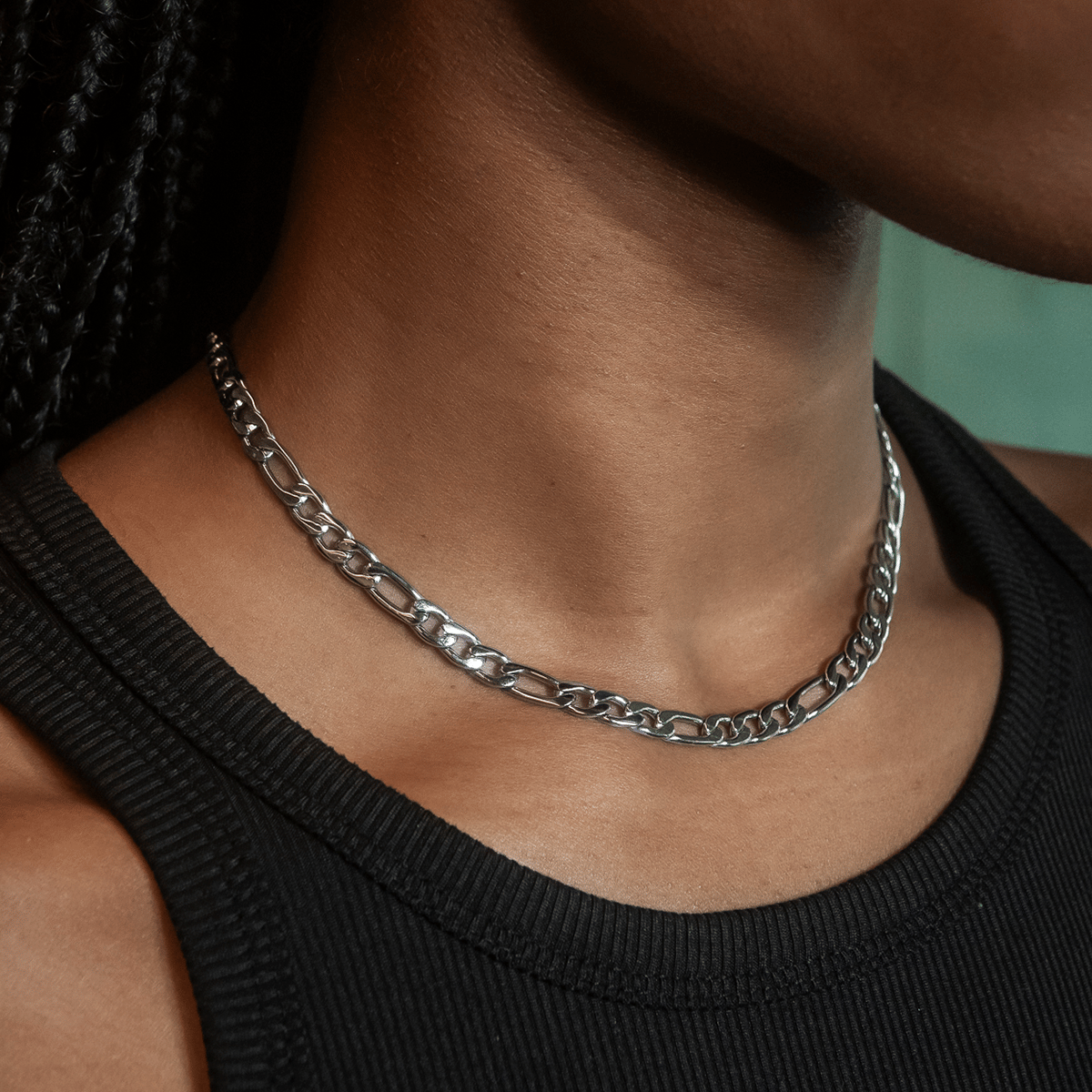 GLD Women Figaro Necklace in White Gold - 6 mm