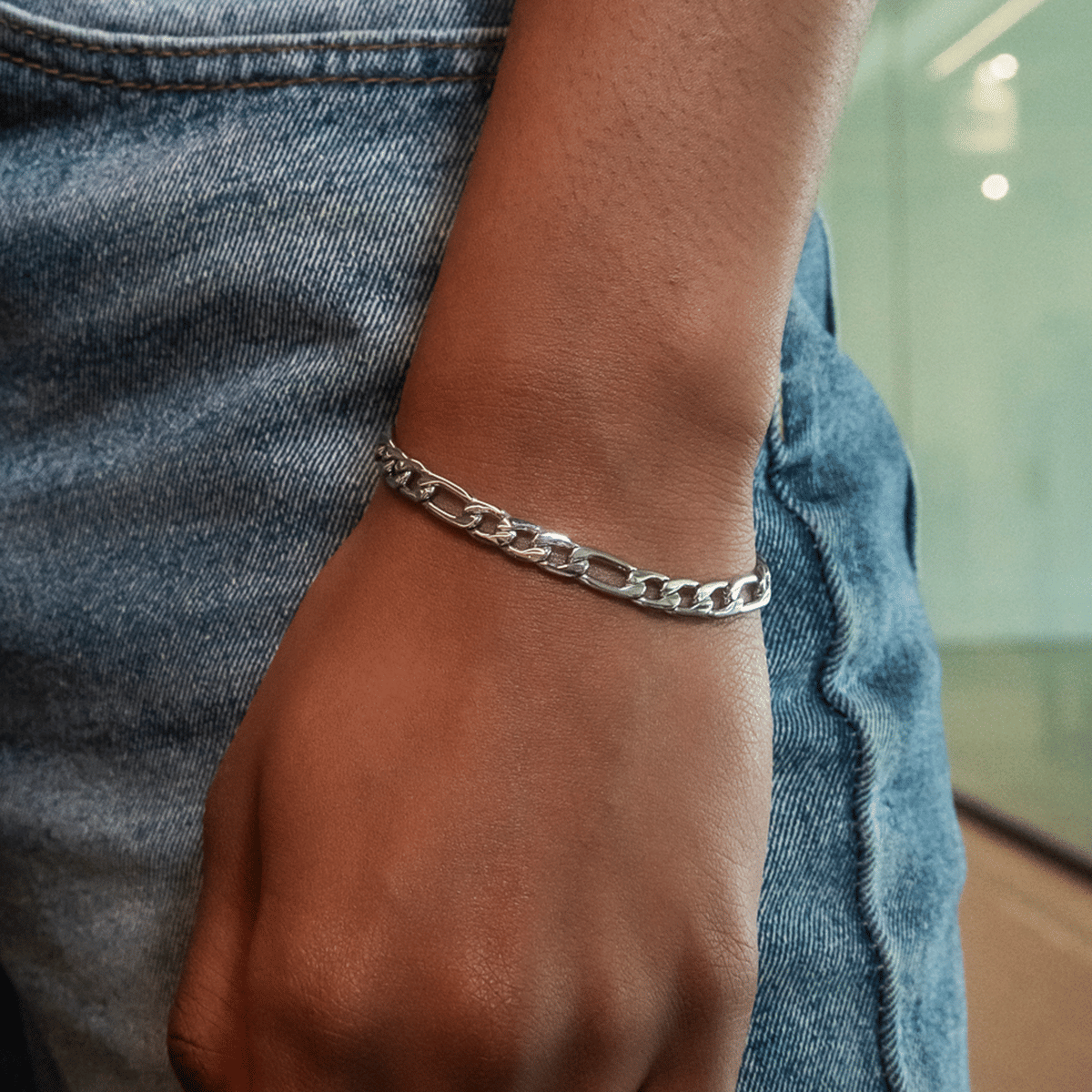 GLD Women Figaro Bracelet in White Gold - 6 mm