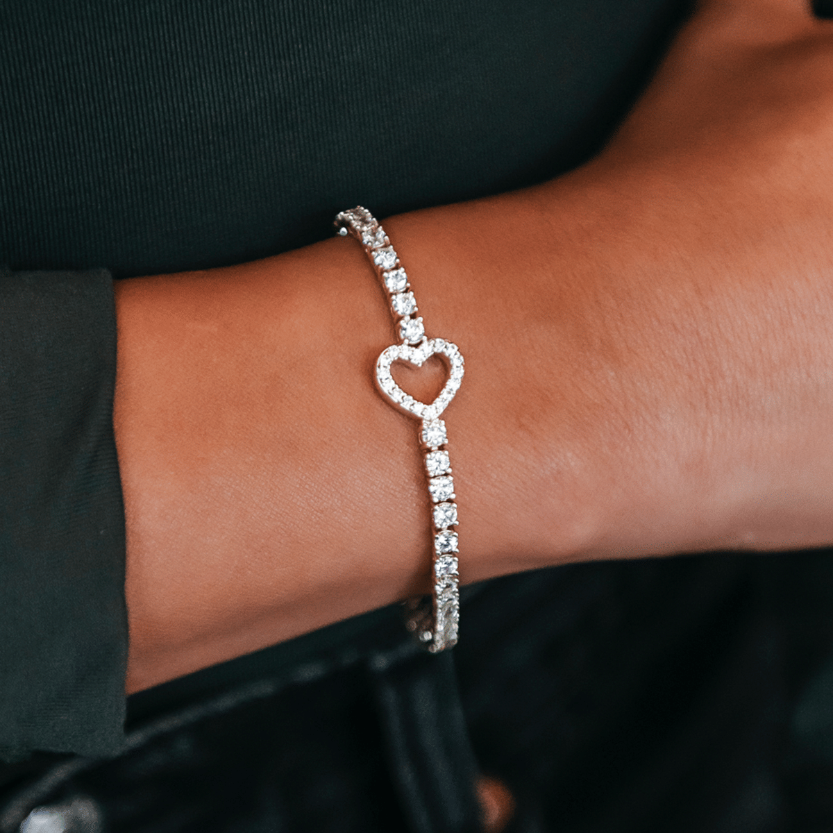 GLD Women Heart Tennis Bracelet in Yellow Gold