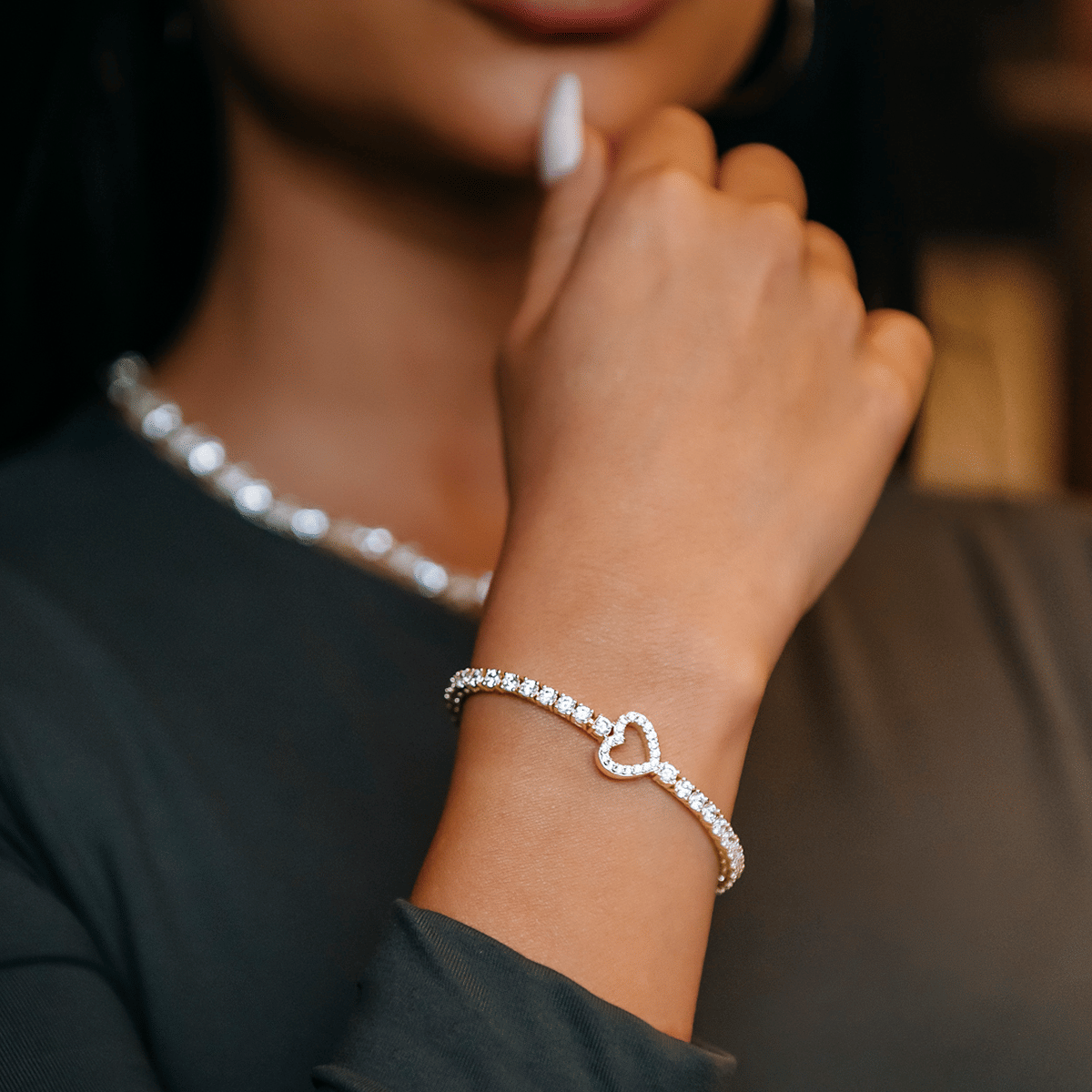 GLD Women Heart Tennis Bracelet in Yellow Gold