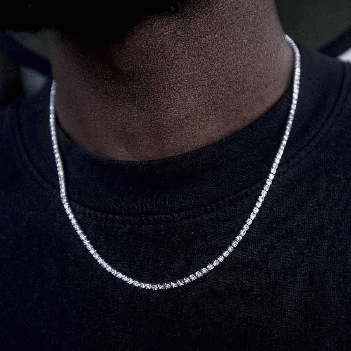 GLD Men Micro Tennis Chain in White Gold