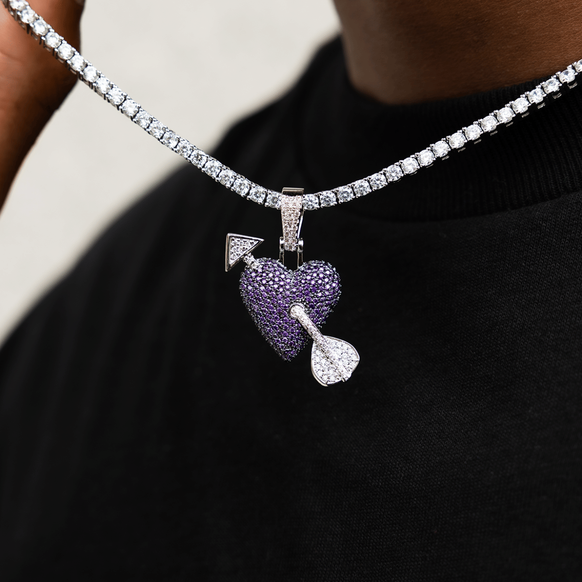 GLD Men Purple Heart Pendant in White Gold