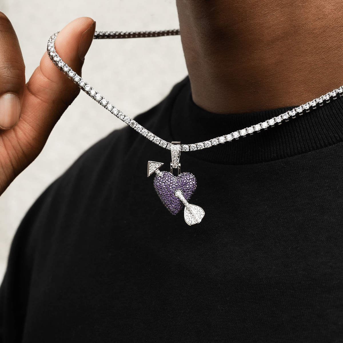 GLD Men Purple Heart Pendant in White Gold