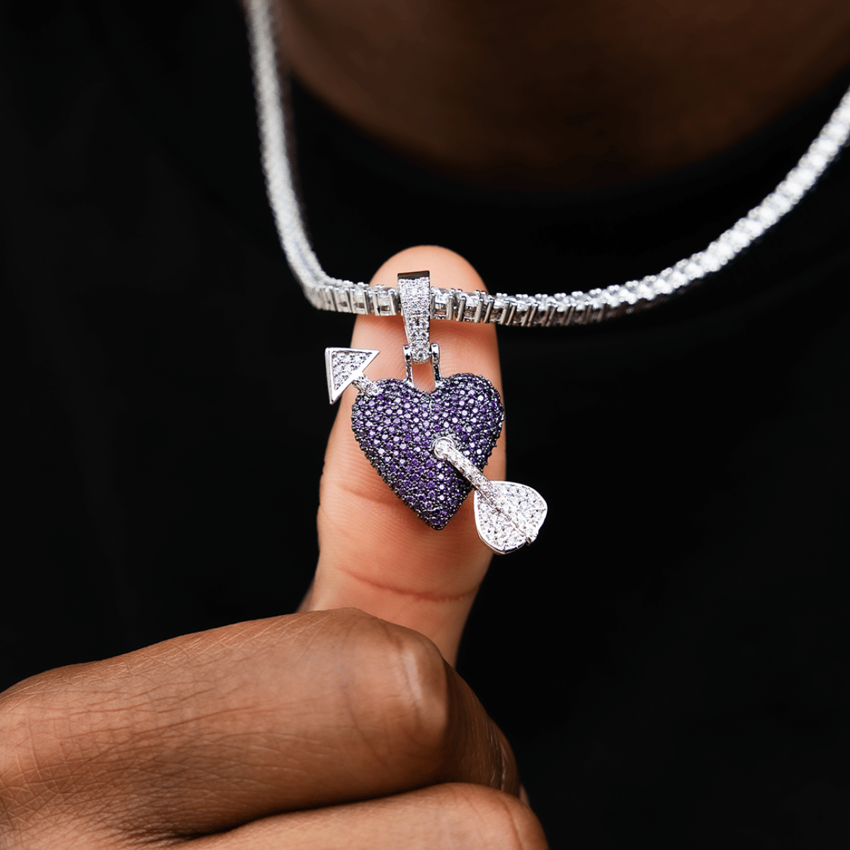 GLD Men Purple Heart Pendant in White Gold