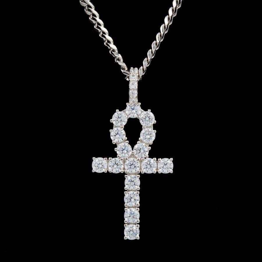 GLD Men Iced Ankh Cross Pendant in White Gold