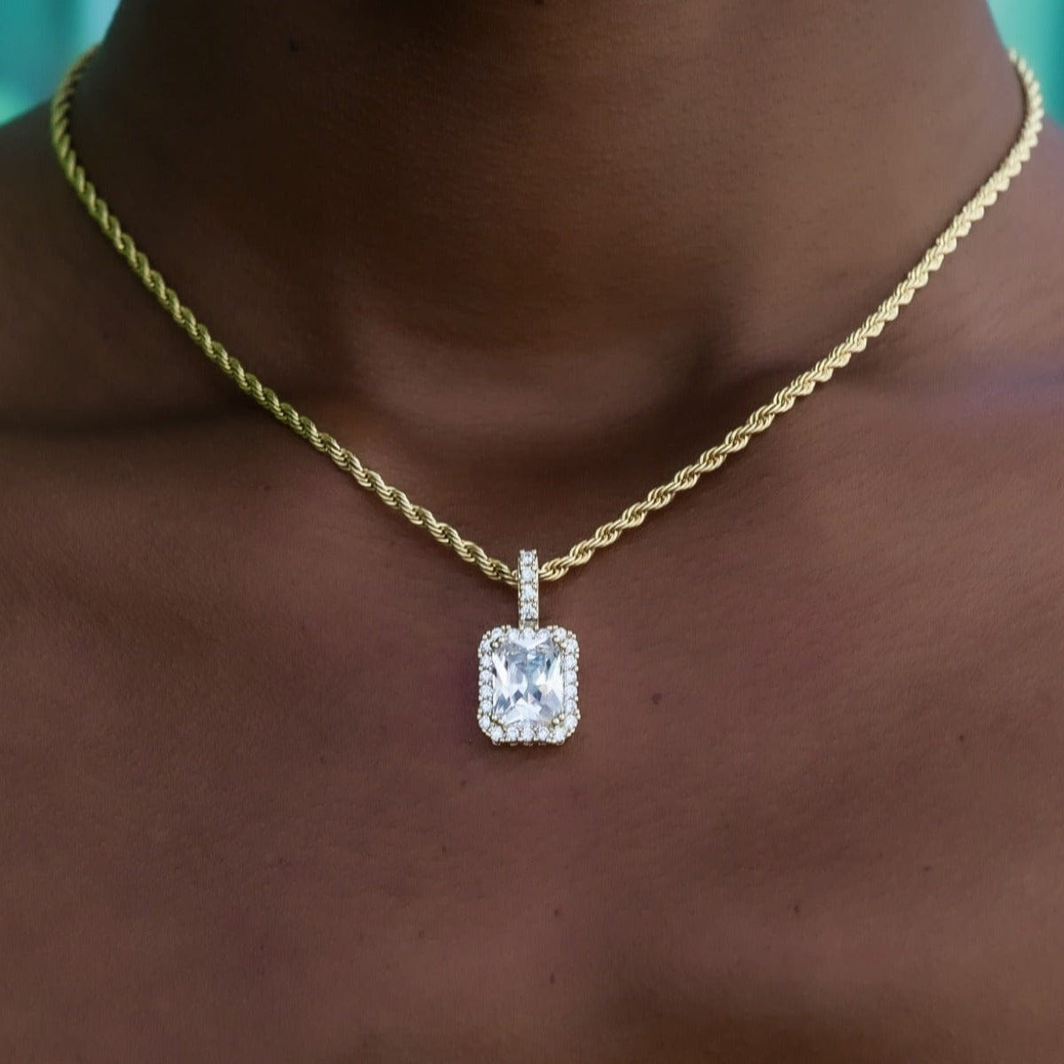 GLD Women Micro Diamond Stone Pendant in Yellow Gold