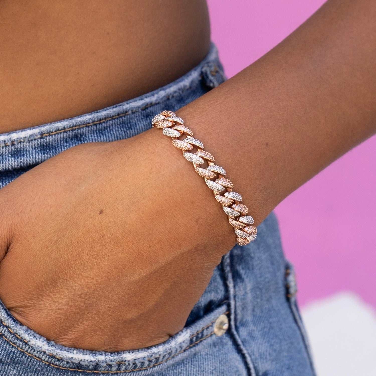GLD Women Two - Toned Iced Cuban Bracelet - 8.5 mm