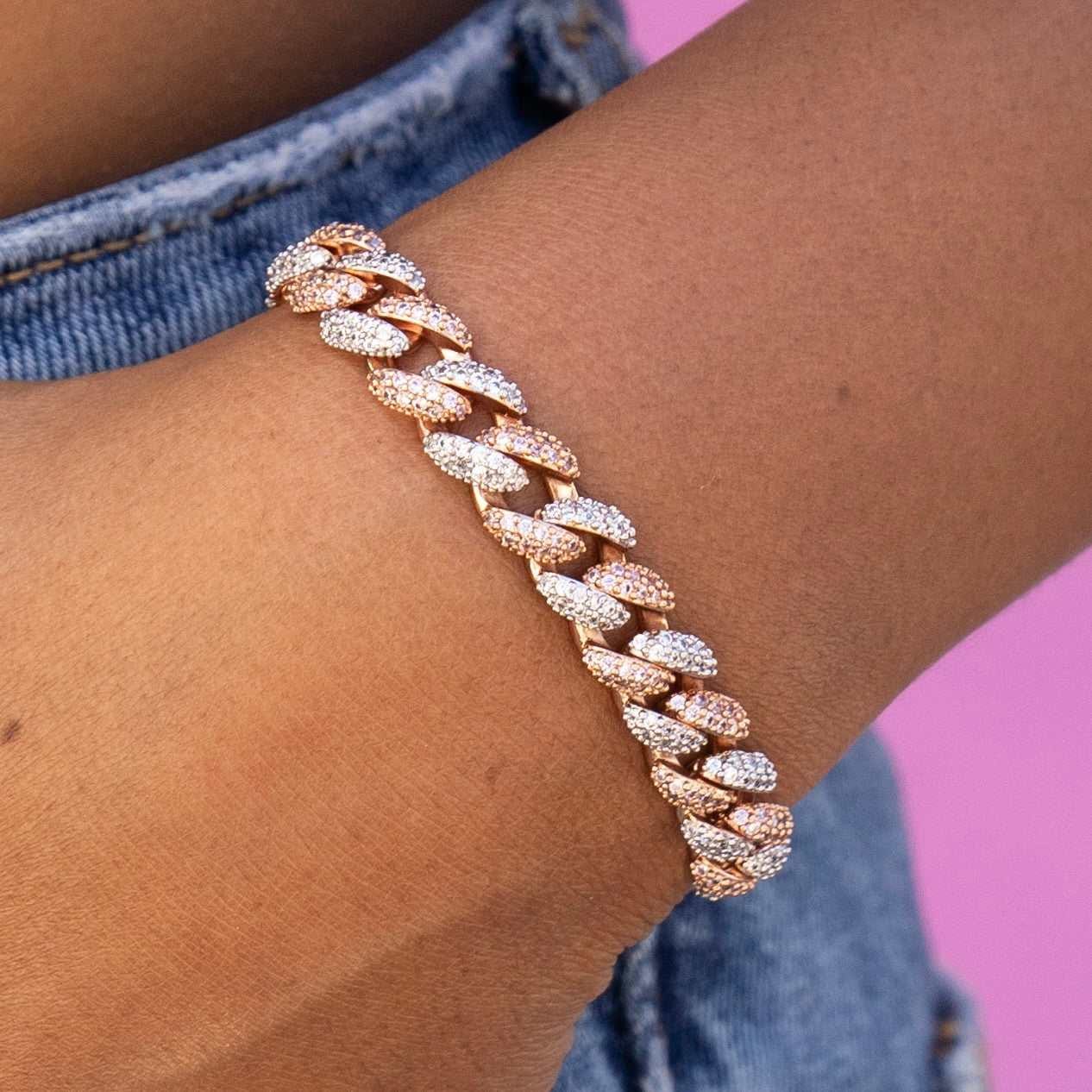 GLD Women Two - Toned Iced Cuban Bracelet - 8.5 mm
