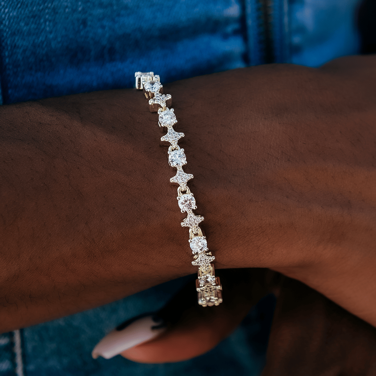 GLD Women Round Stone Star Tennis Bracelet
