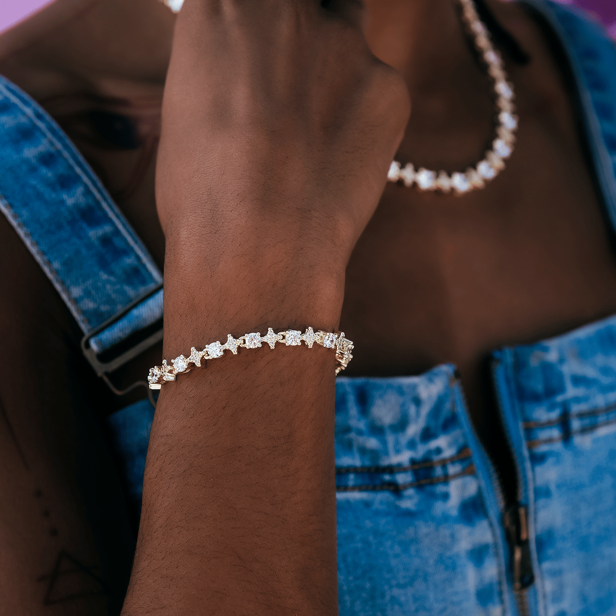 GLD Women Round Stone Star Tennis Bracelet