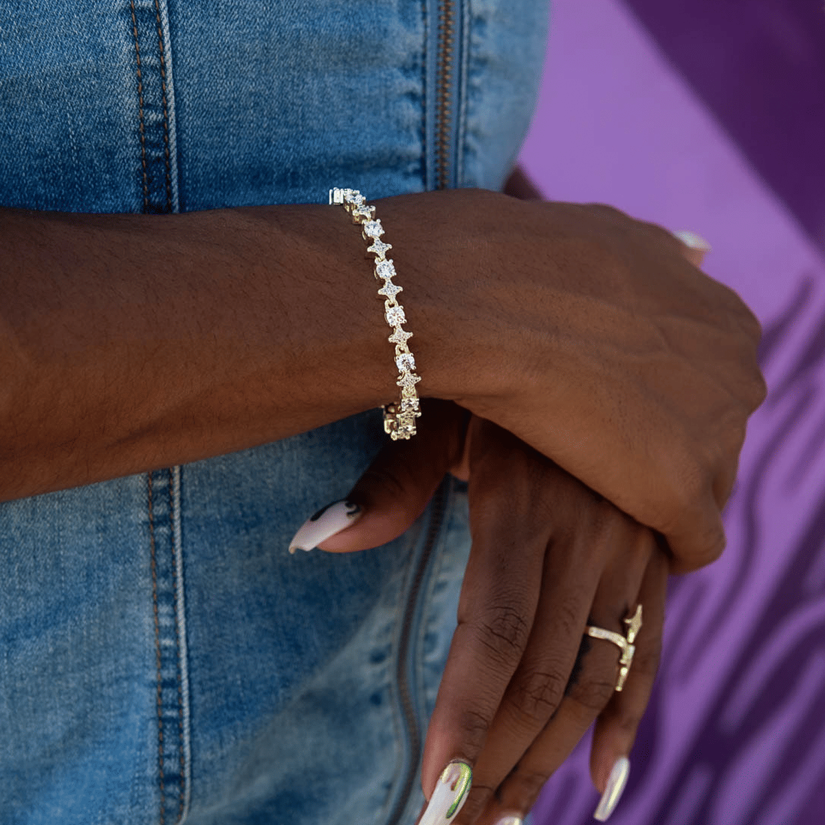 GLD Women Round Stone Star Tennis Bracelet
