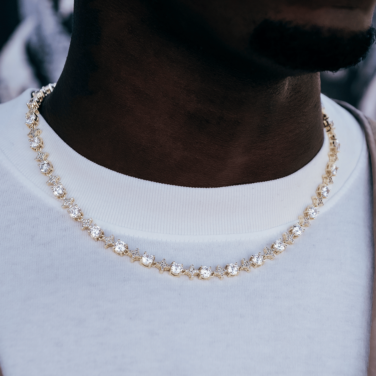 GLD Men Round Stone Star Tennis Chain
